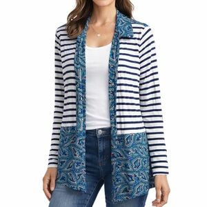 Anthropologie Postmark button up cardigan stripped blue white size small